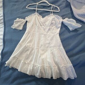 White Eyelet Off-Shoulder Mini Dress